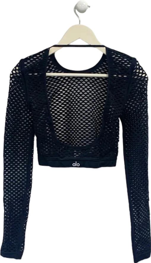 Alo Black Mesh Long-Sleeve Top Size S