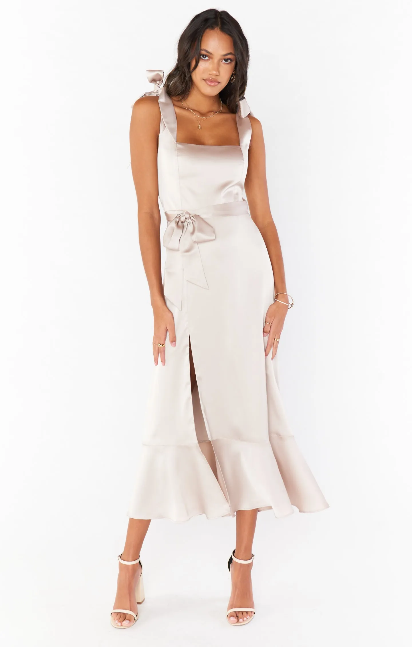 Claire Midi Dress ~ Show Me The Ring Luxe Satin