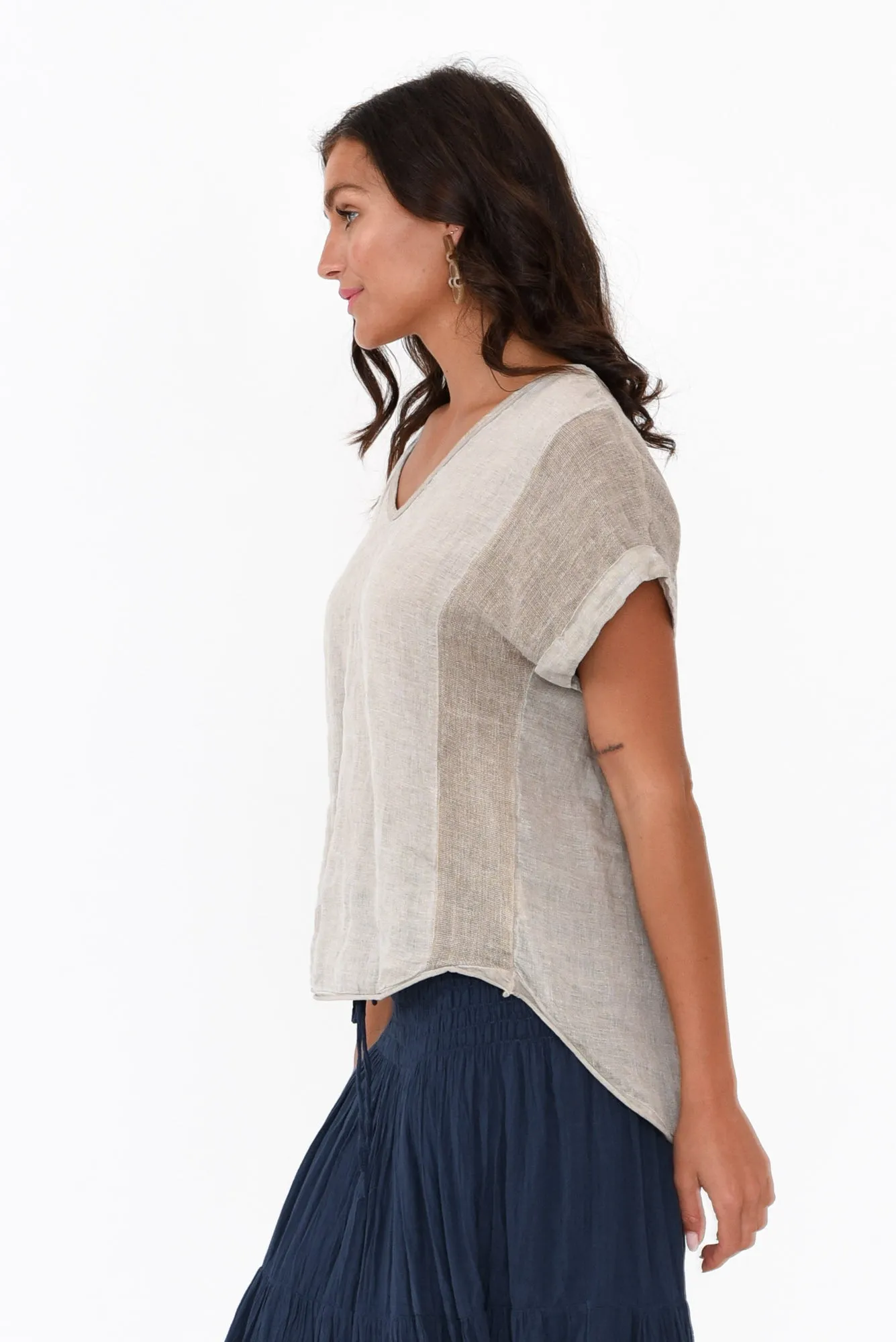 Dorian Beige Linen Cotton Top