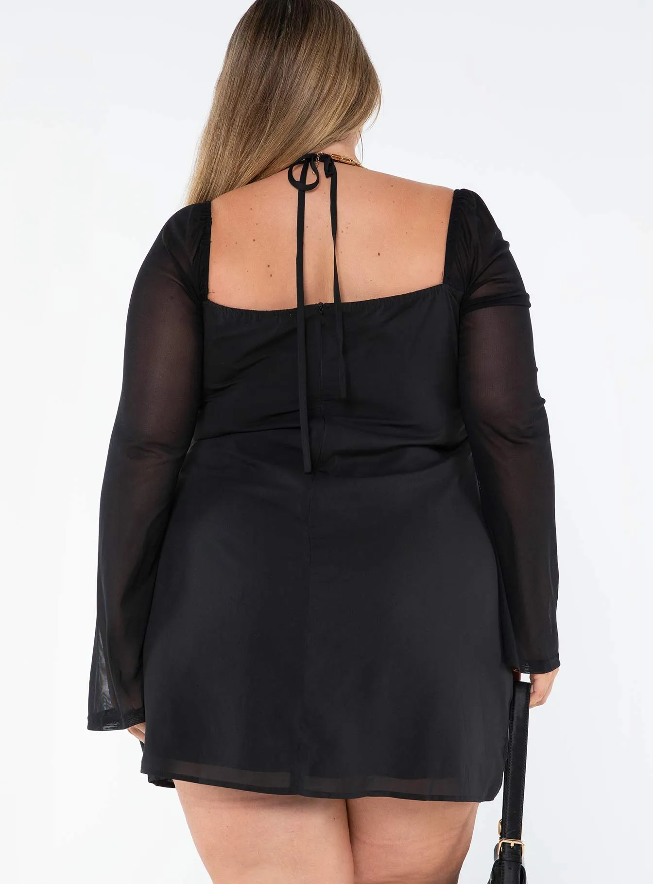 Dyer Sheer Sleeve Mini Dress Black Curve