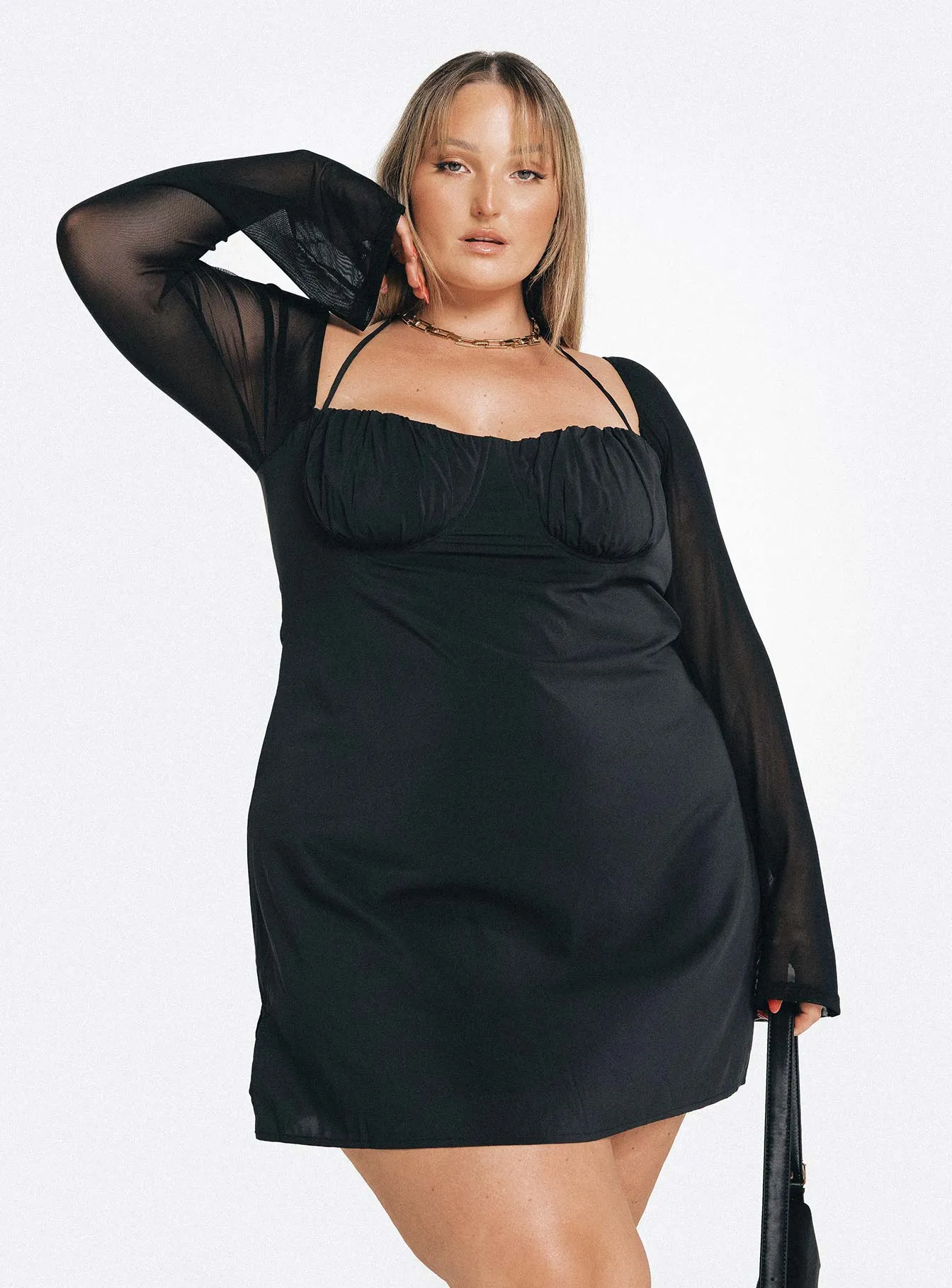 Dyer Sheer Sleeve Mini Dress Black Curve