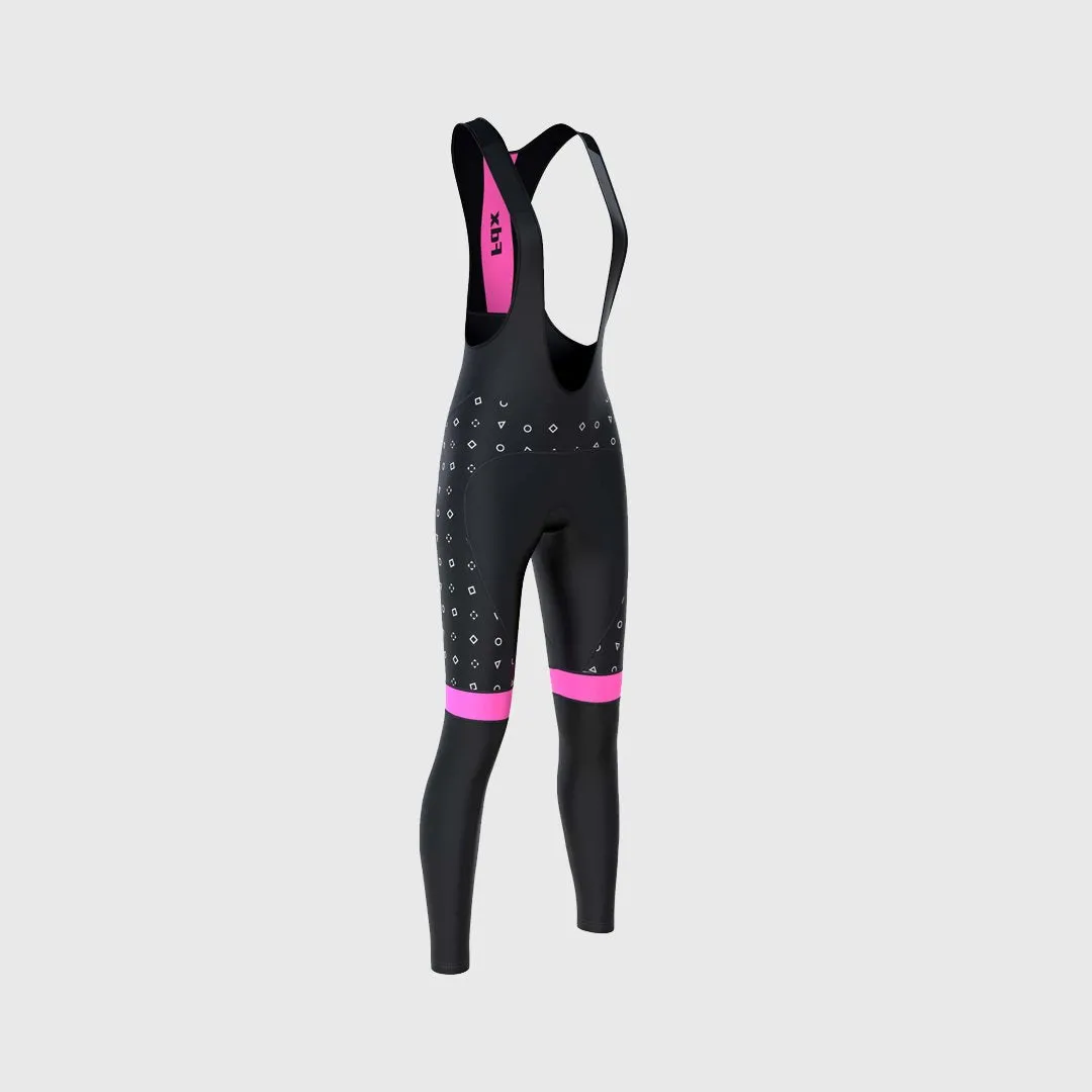 Fdx Polka Dots Pink Women's & Girl's Winter Cycling Padded Bib Tights