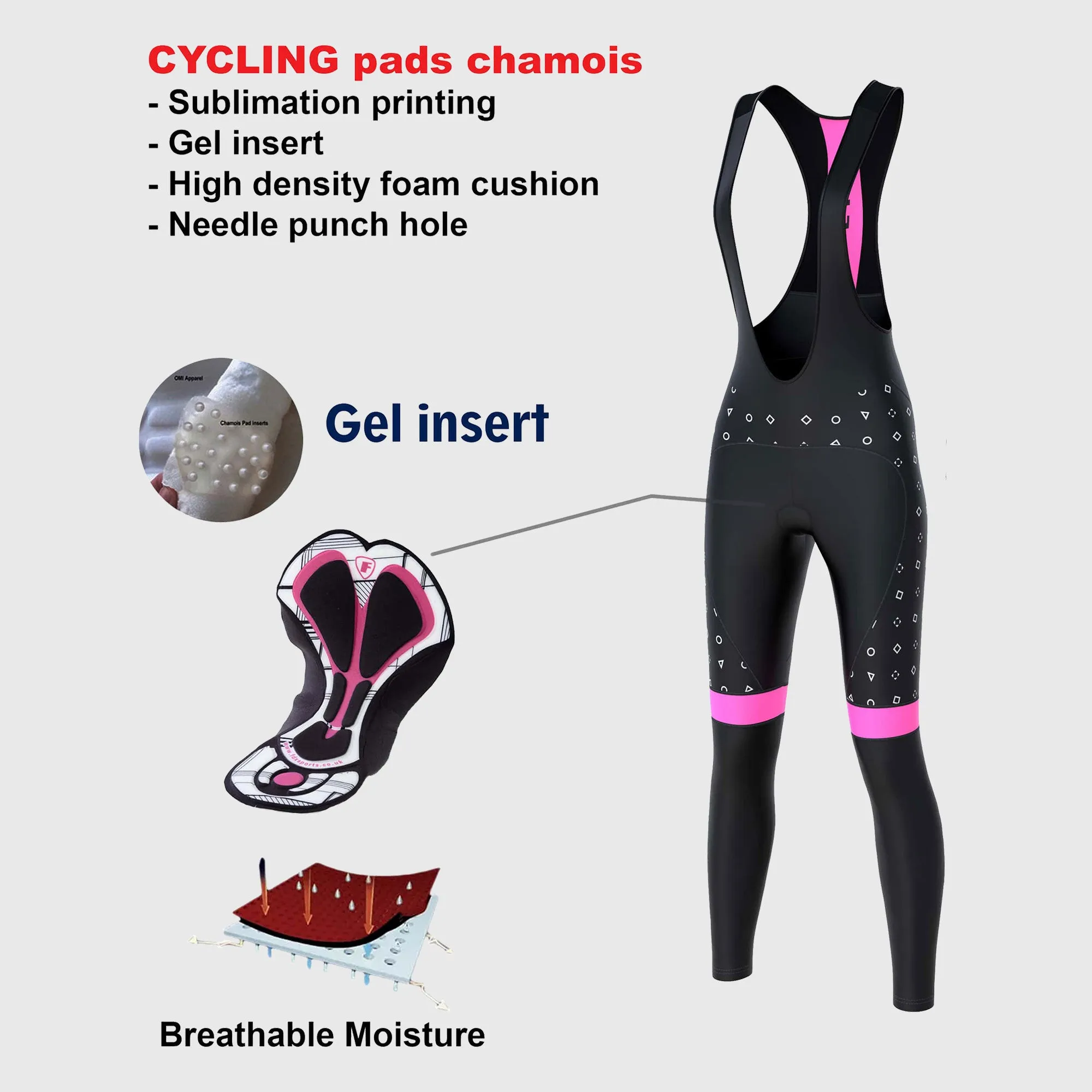 Fdx Polka Dots Pink Women's & Girl's Winter Cycling Padded Bib Tights