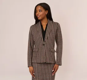 Houndstooth Blazer With Shawl Collar In Dusty Camel Soft Houndstooth