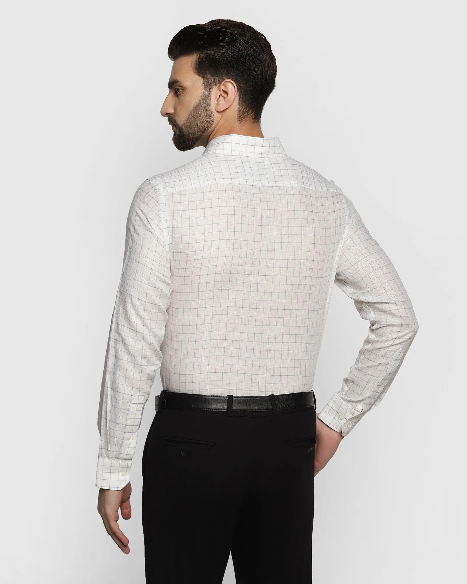 Linen Formal White Check Shirt - Cory