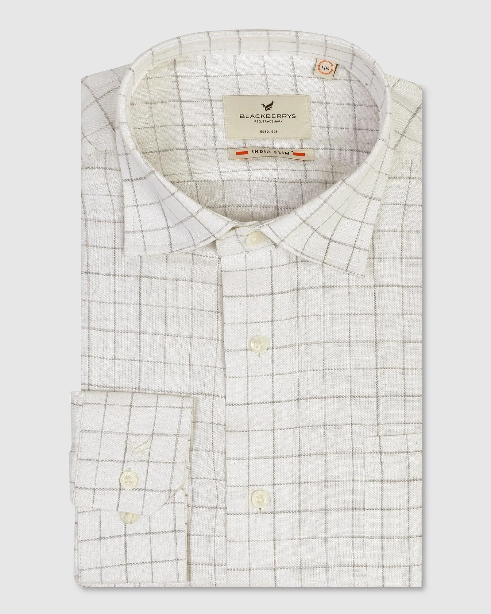 Linen Formal White Check Shirt - Cory