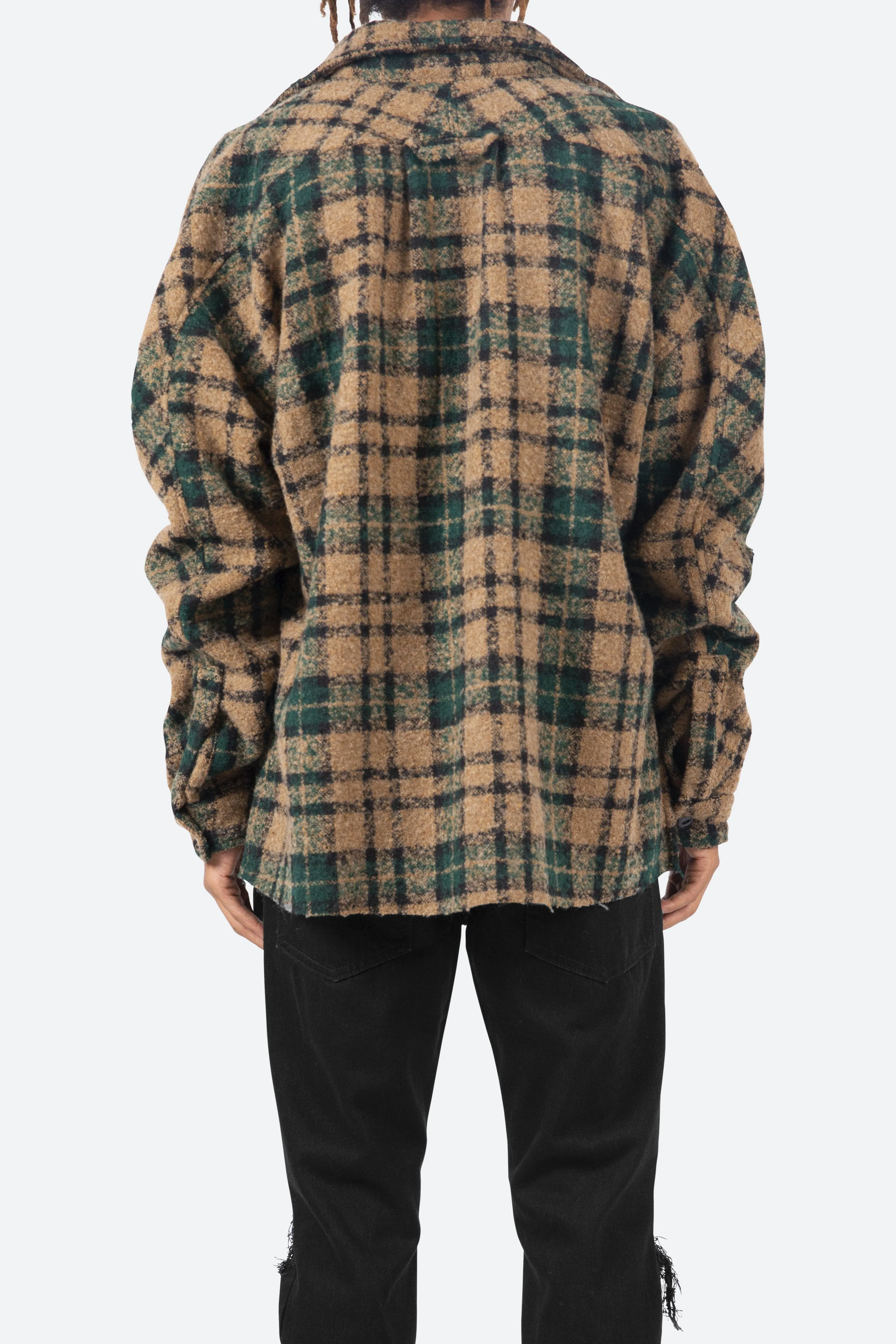 Loose Woven Flannel Shirt - Green/Black