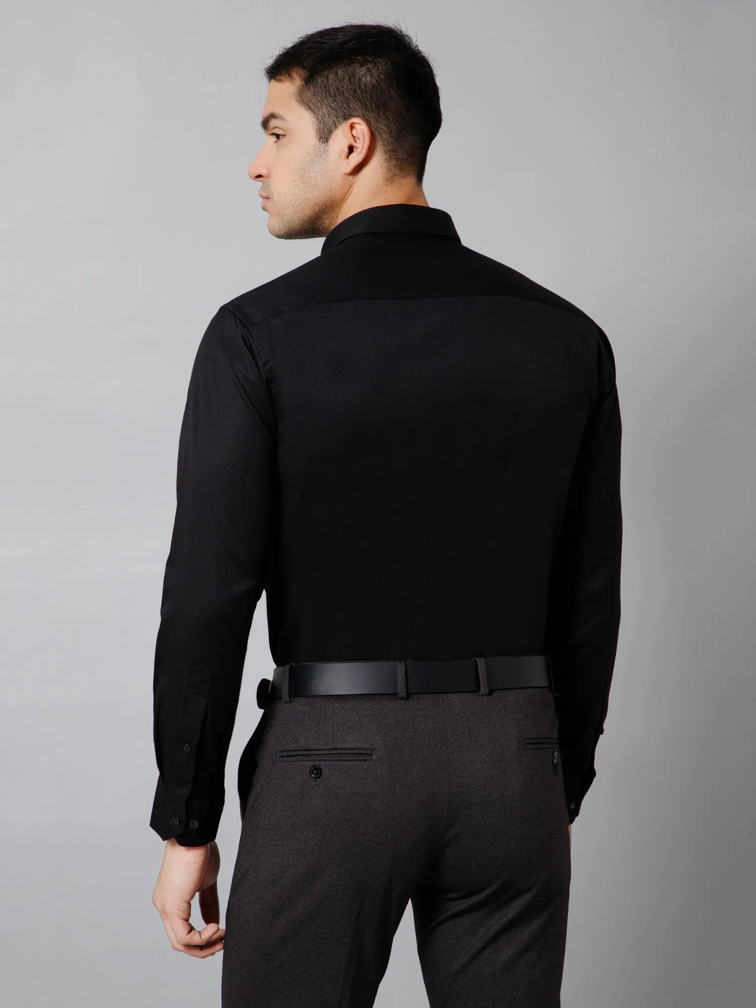 Men's Black Formal Self Textured Full Sleeve Shirt