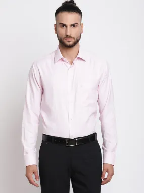 Men's Light Pink Formal Self Textured Full Sleeve Shirt