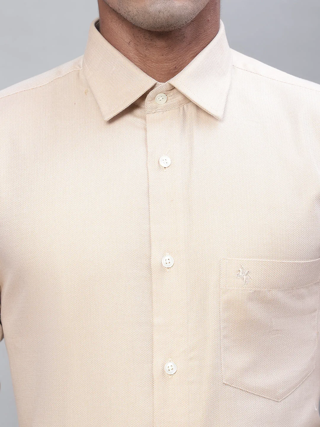 Men's Light Yellow Formal Self Textured Full Sleeve Shirt