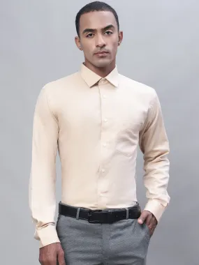 Men's Light Yellow Formal Self Textured Full Sleeve Shirt