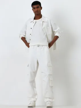 Nuon White Cargo-Style Relaxed-Fit Mid-Rise Cotton Chinos