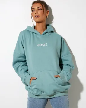 Oversize Hoodie in Seafoam 'Angel' Embro