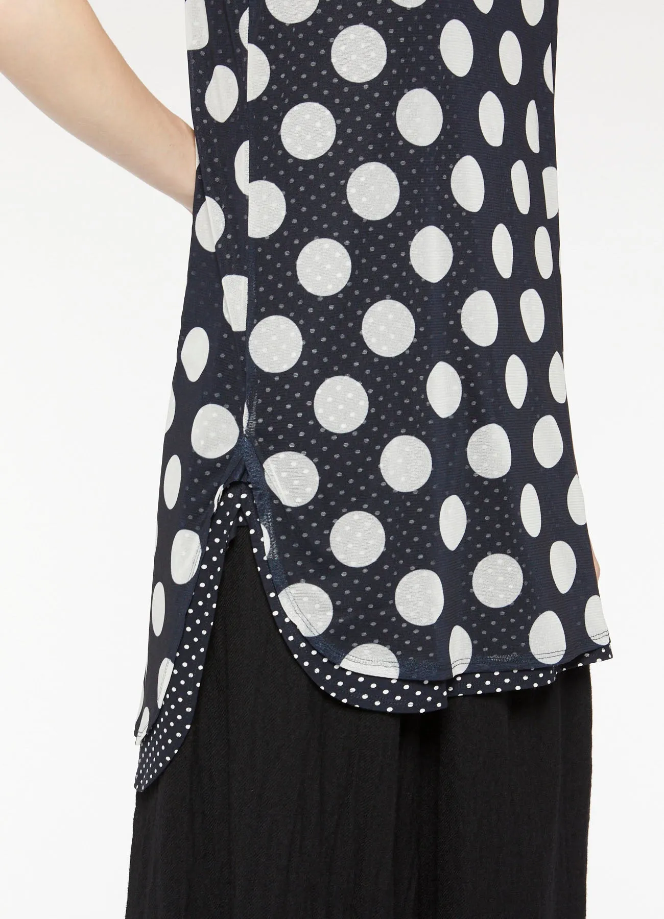 POLYESTER TULLE x COTTON DOT PRINT DOUBLE SLVLESS