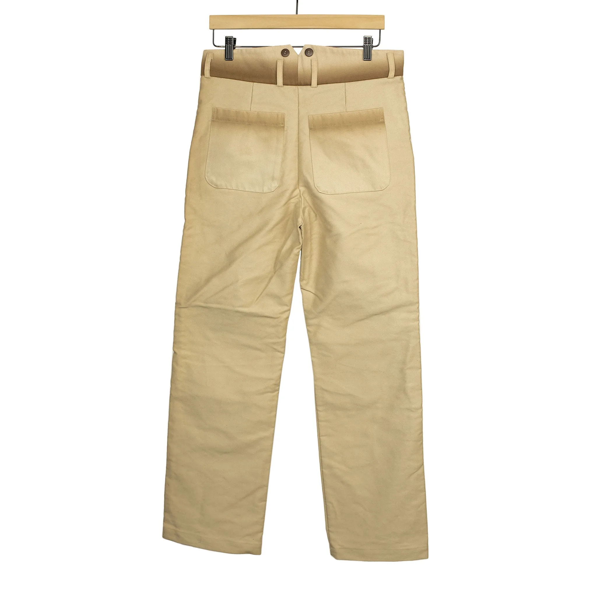 Straight leg trousers in cream and brown burnt molton cotton