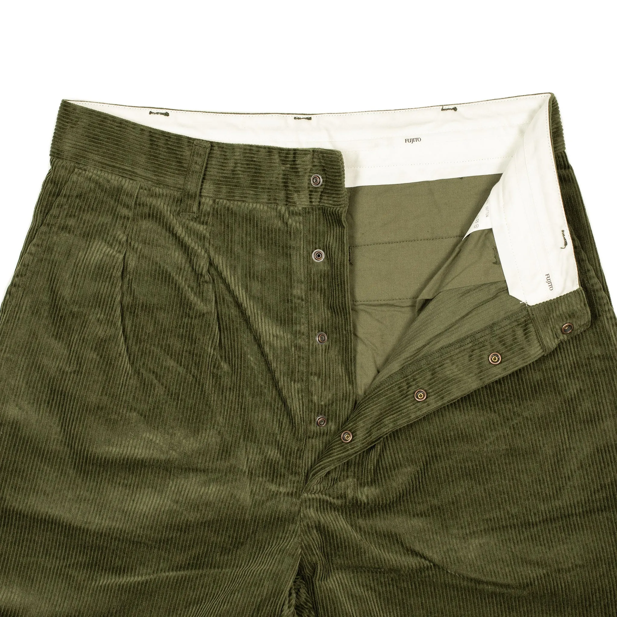 Two tuck trousers in olive cotton corduroy