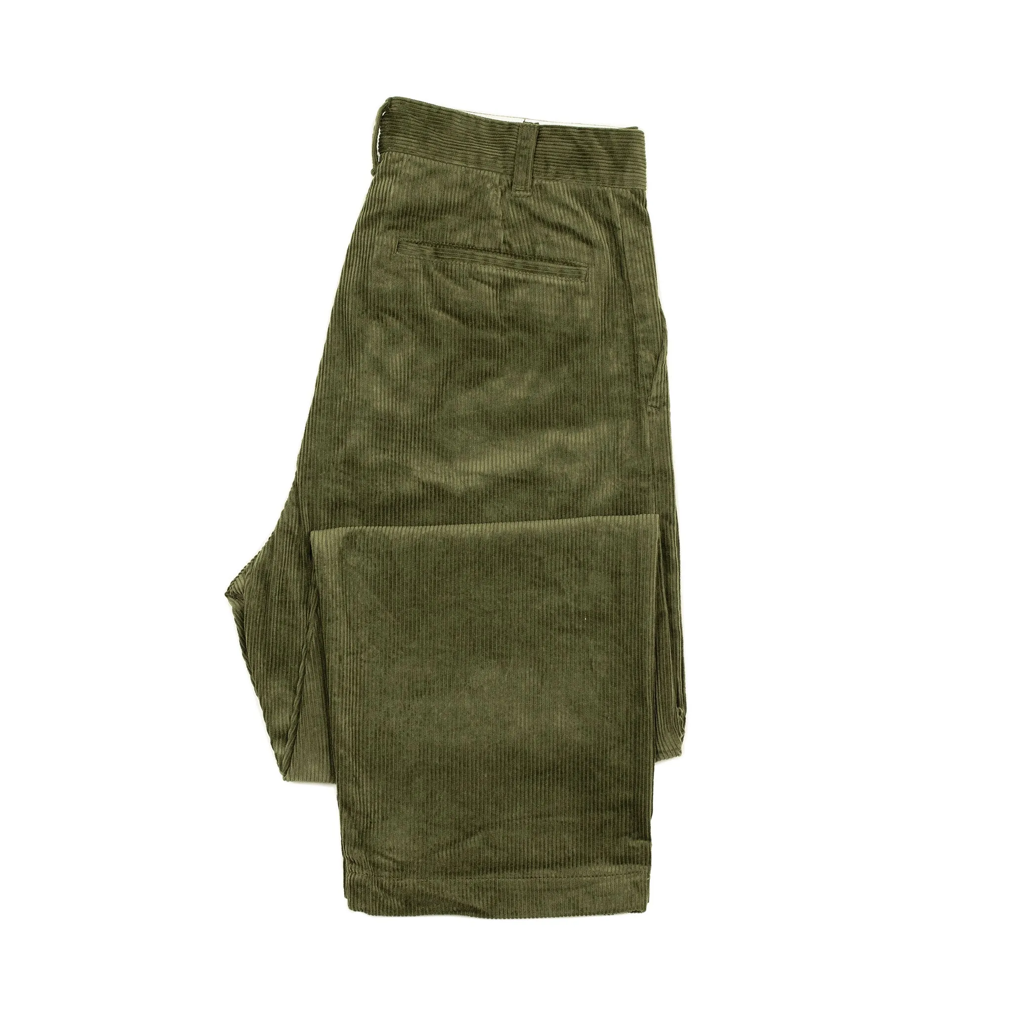 Two tuck trousers in olive cotton corduroy