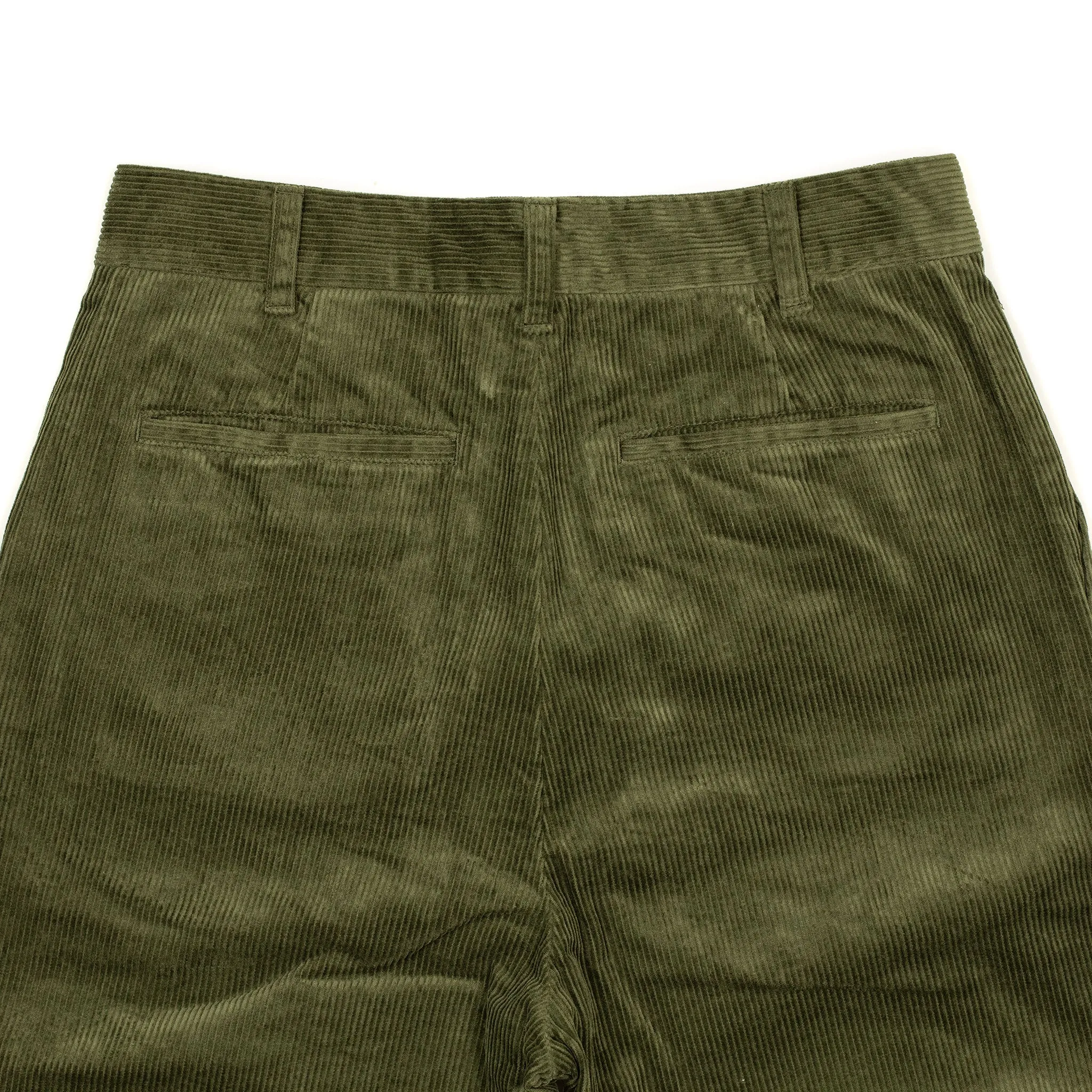 Two tuck trousers in olive cotton corduroy