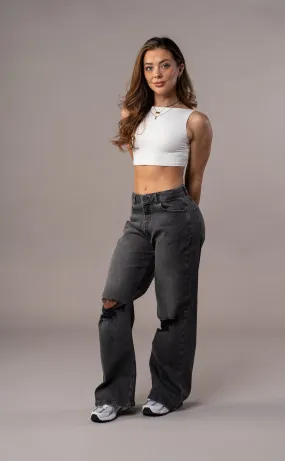 Womens Baggy Ripped Fitjeans - Grey